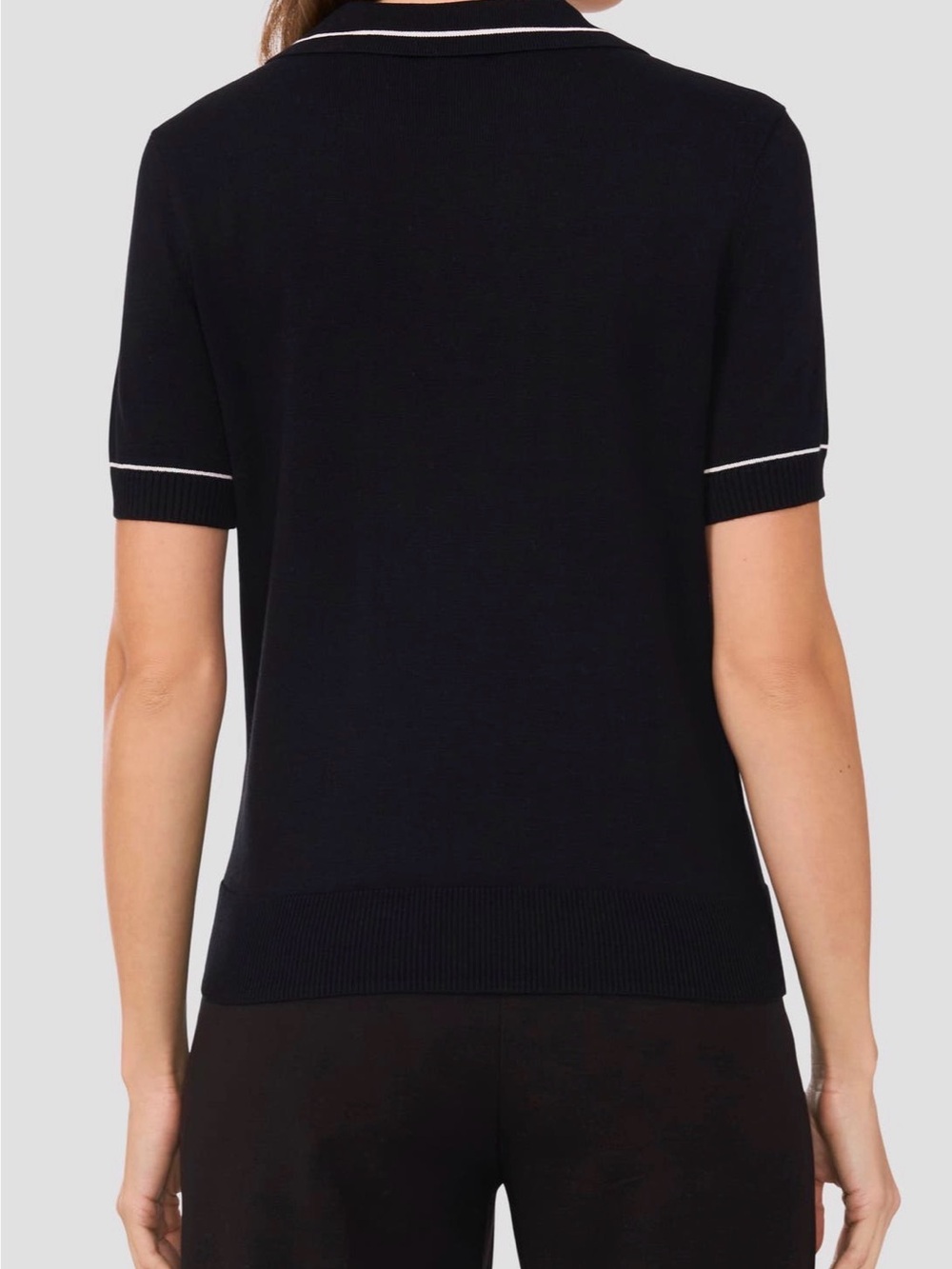 Halogen Johnny Tipped Black Knit Polo Top with White Trim - Picture 3 of 8
